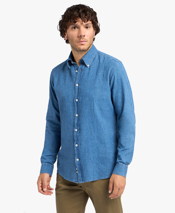 Brooks Brothers Camicia casual blu slim fit in misto lino con collo button-down Blu CSHBD008LIBCO001LTBLP001