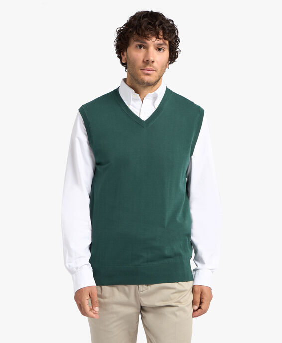 Brooks Brothers Green Cotton Sweater Vest Green KNTVE002COPCO002GREEP001