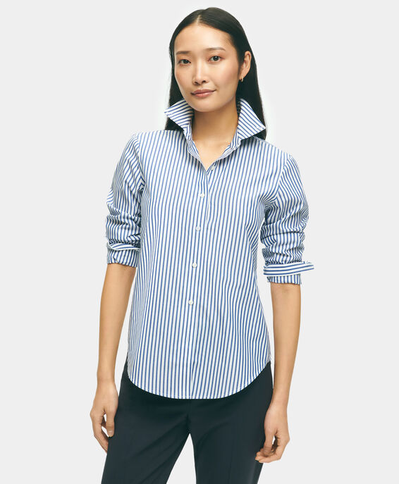 Brooks Brothers Classic Fit Bengal Stripe Button-Down Blouse Blue 1000102840US100217298