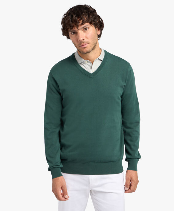 Brooks Brothers Grün Baumwoll-Pullover mit V-Ausschnitt Grün KNVNK003COPCO002GREEP001
