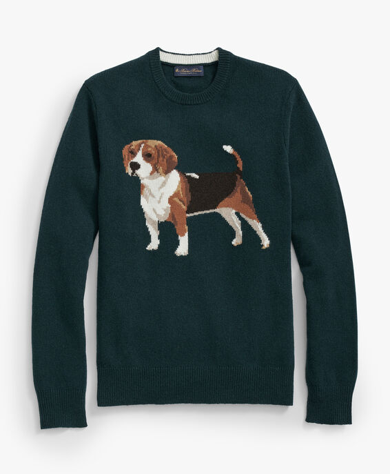 Brooks Brothers Rundhalspullover aus einer Wollmischung mit Beagle-Intarsienmotiv Grün 1000101582US100214559