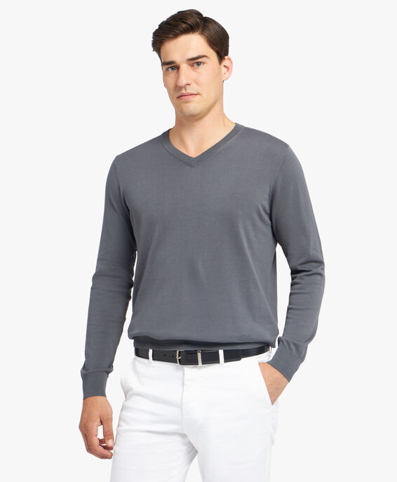 Brooks Brothers Dark Grey Cotton V-Neck Sweater Dark Grey KNVNK003COPCO002DKGRP001