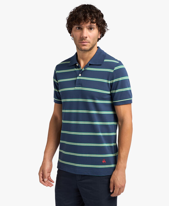 Brooks Brothers Navy and Green Striped Golden Fleece Cotton Polo Navy 1000098361US100208682