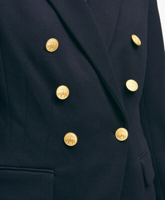 Cotton Pique Structured Knit Blazer in Navy