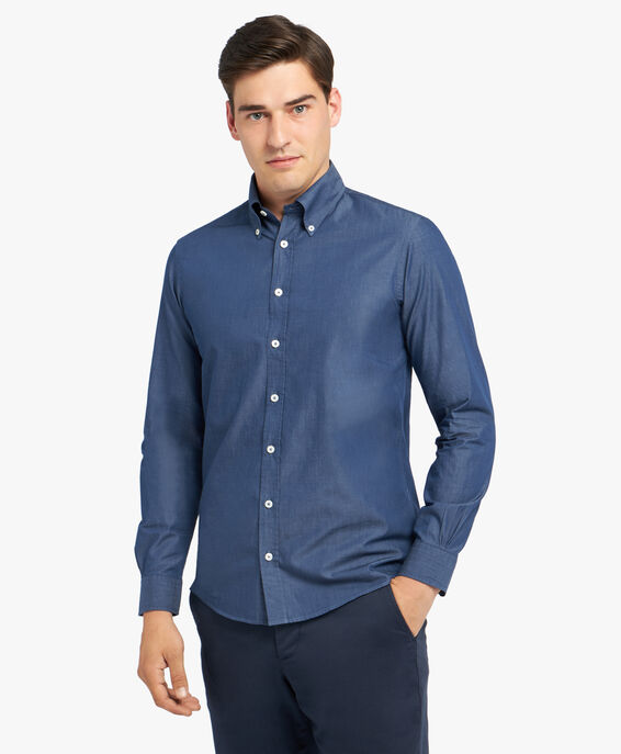 Brooks Brothers Camicia casual blu scura slim fit in misto cotone con collo button-down Blu scuro CSHBD010COPCO001BLUEP001