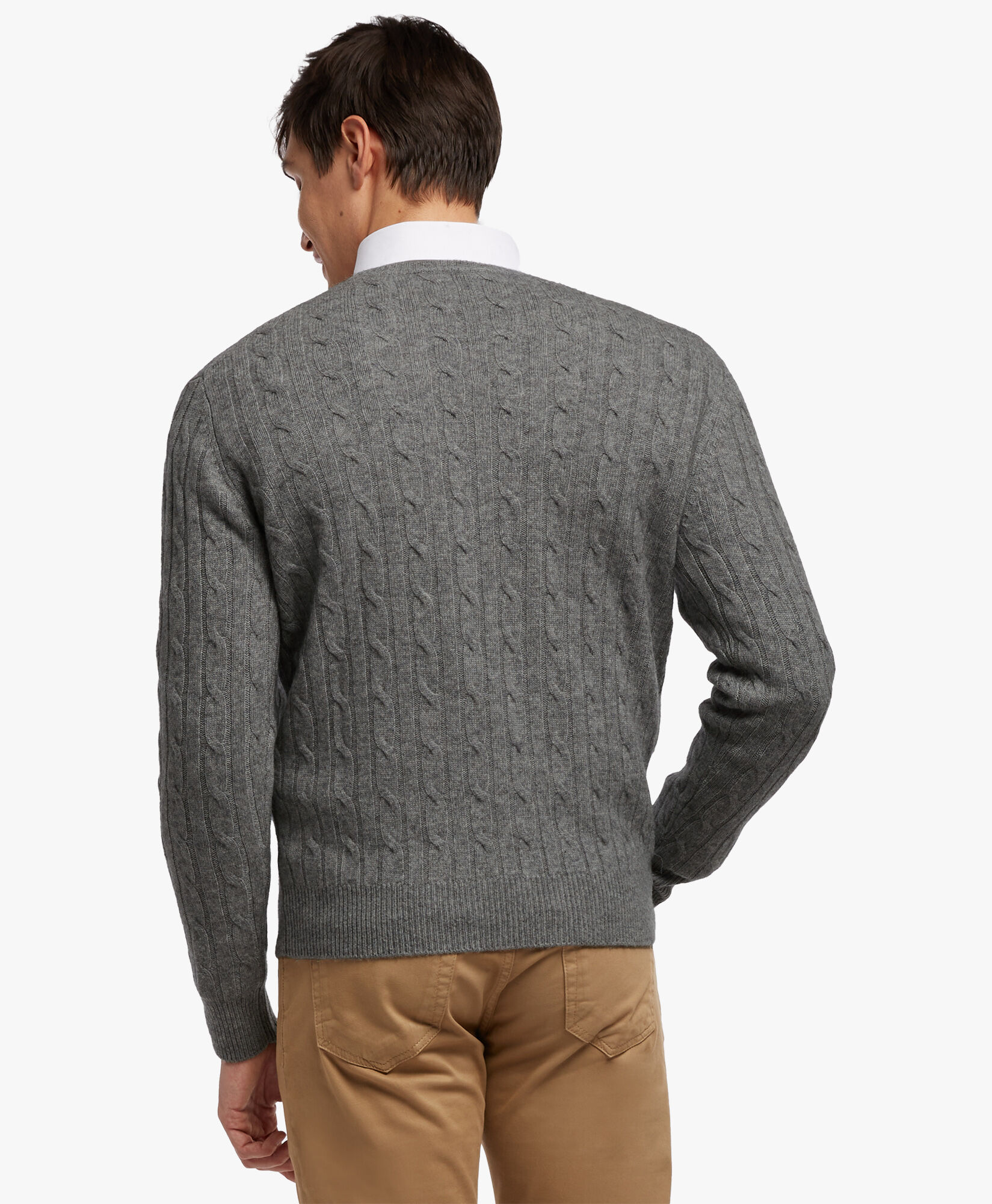 Light Grey Cable-Knit Crew-Neck Sweater in Light Grey | Brooks