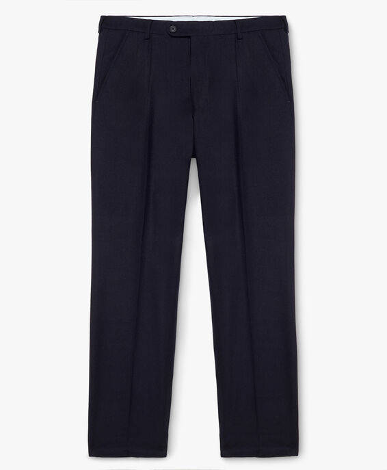 Navy Blue Wool Blend Regular Fit Trousers with Pleats in Navy | Brooks ...