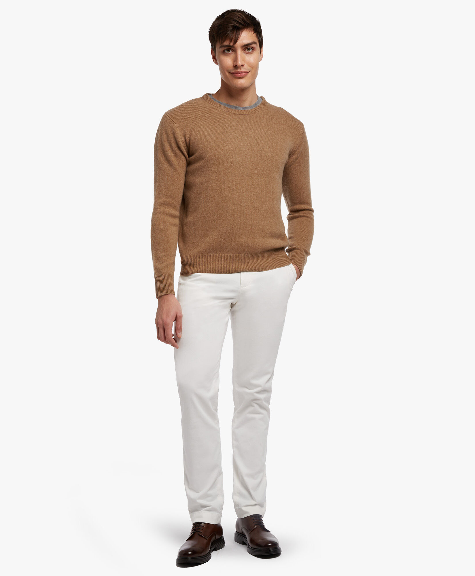 Wool and Cashmere Crew-Neck Sweater in Camel | Brooks Brothers® EU