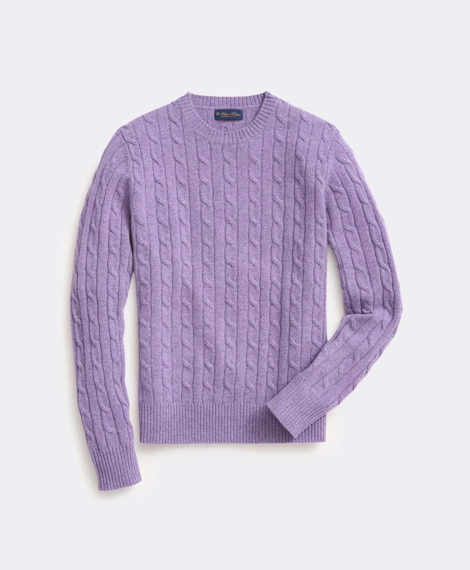 Lambswool Cable Crewneck Knit Sweater in Dark Lilac | Brooks