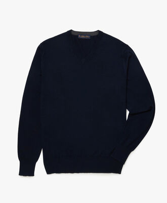 Merino Wool V-Neck Sweater Navy