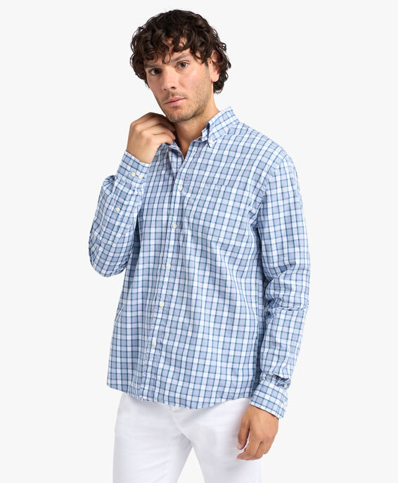 Brooks Brothers Aqua Tartan Regular Fit Cotton Poplin Friday Sport Shirt with Button Down Collar Tartan 1000098871US100207806