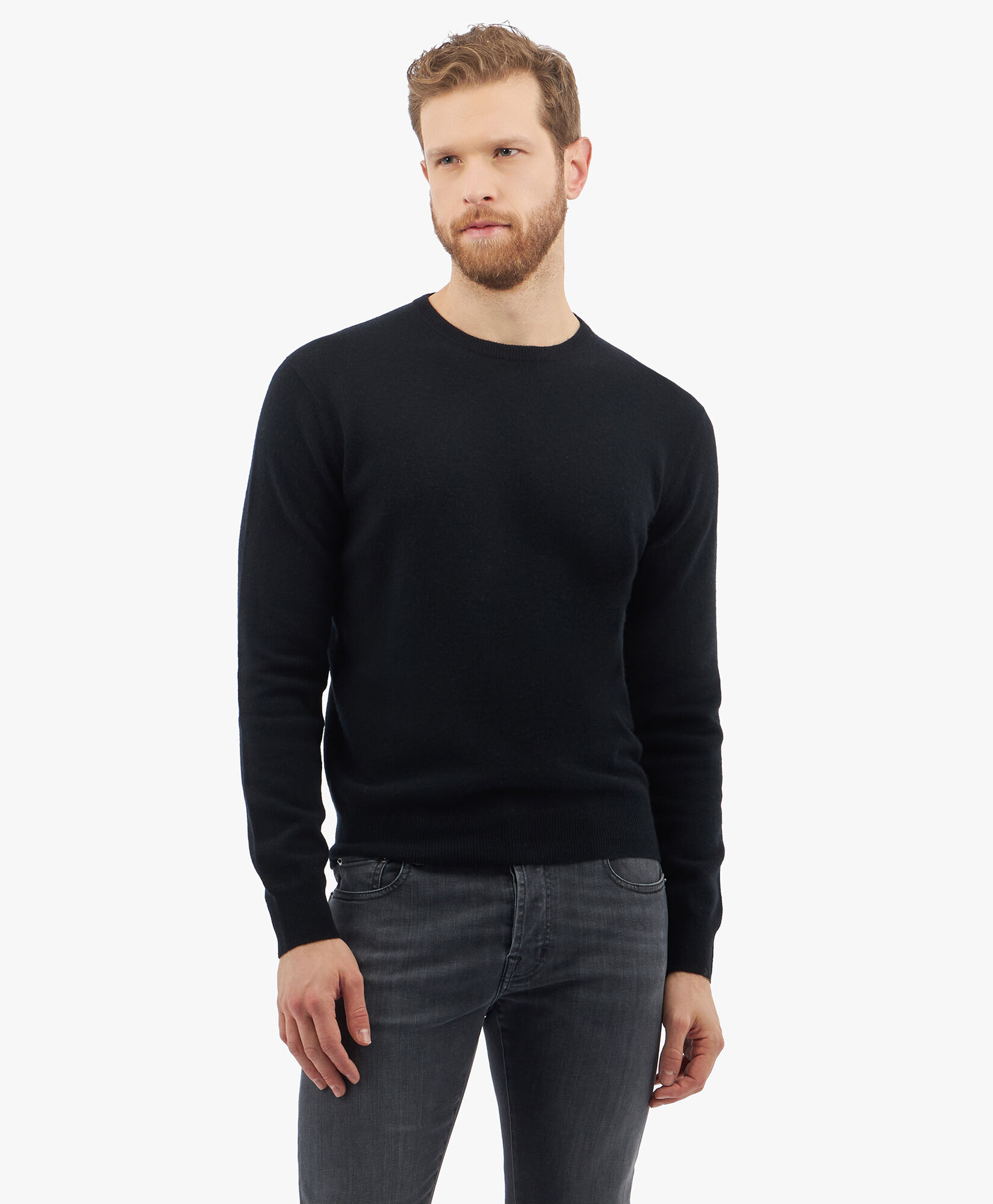 Wool and Cashmere Crew-Neck Sweater in Black | Brooks Brothers® EU