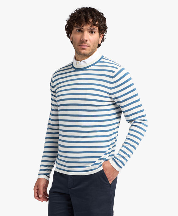 Brooks Brothers Light Blue Striped Crewneck Sweater Denim KNCRN016COBSE001DENIF001