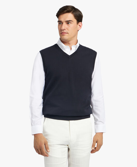 Brooks Brothers Navy Cotton Sweater Vest Navy KNTVE002COPCO002NAVYP001