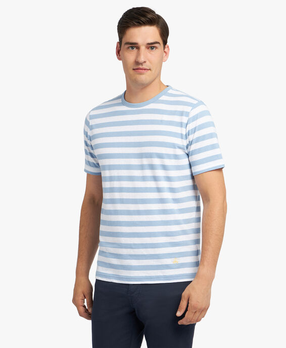 Brooks Brothers Blue Striped Linen and Cotton T-Shirt Blue and White 1000098368US100208815