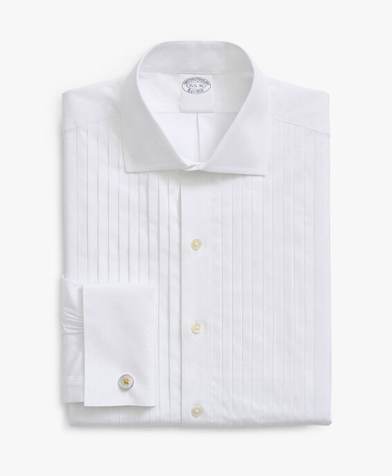 Brooks Brothers Pleated Cotton Slim Fit Tuxedo Shirt with English Collar White 1000100173US100211625