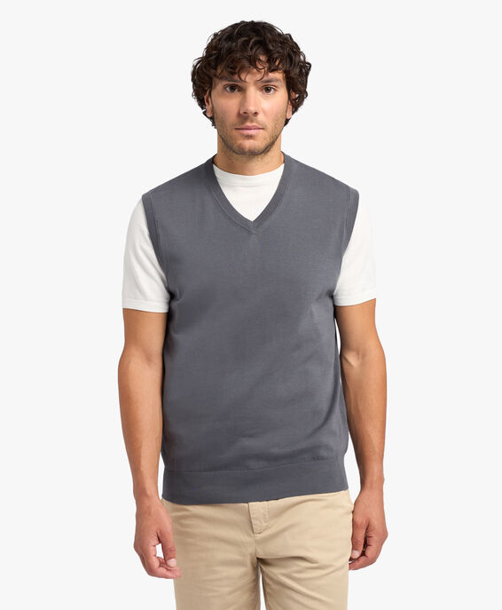 Brooks Brothers Dark Grey Cotton Sweater Vest Dark Grey KNTVE002COPCO002DKGRP001