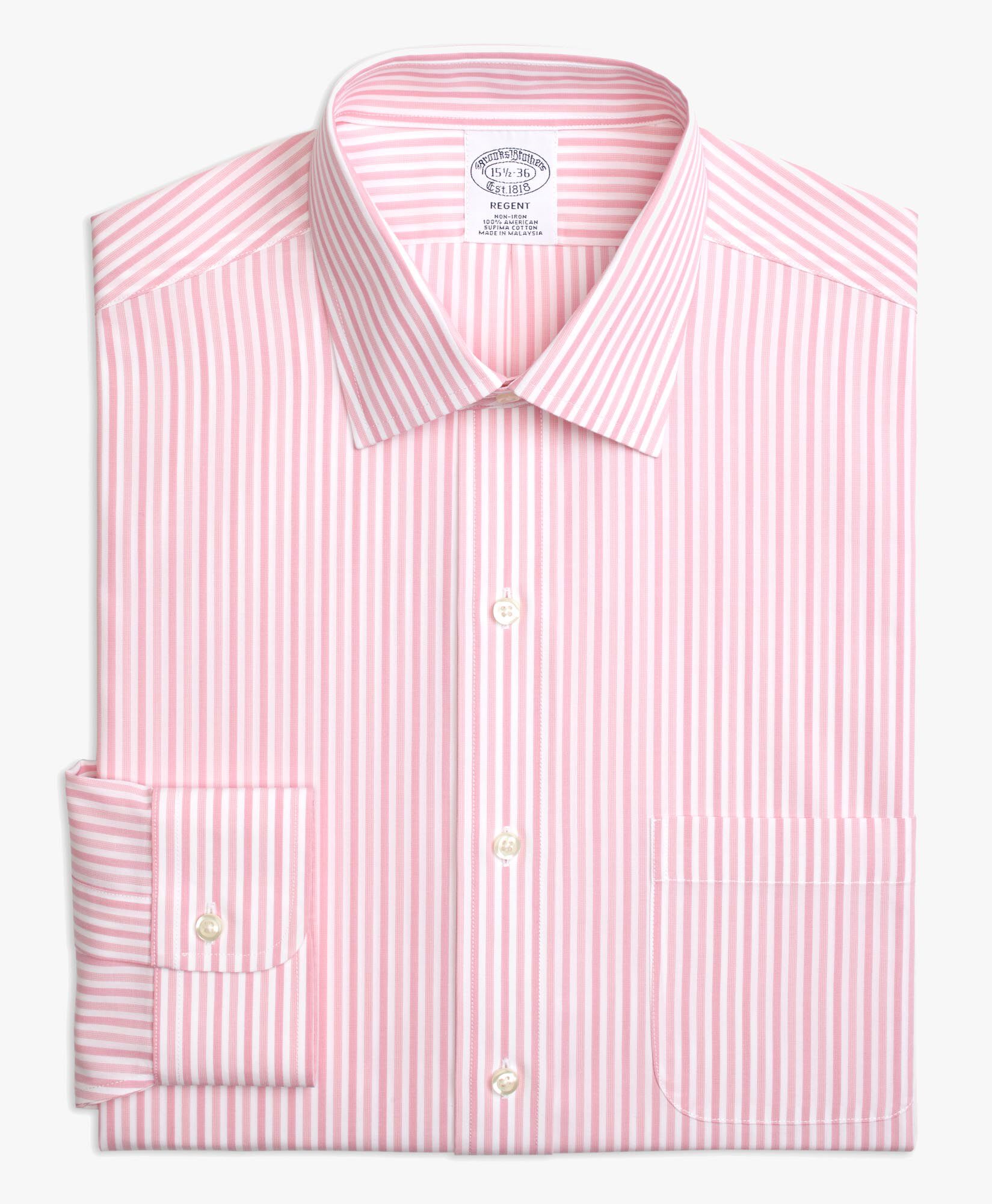 Regent Regular-fit Non-iron Dress Shirt, Oxford Stretch, Ainsley Collar in  Pink Stripes for Men | Brooks Brothers® EU