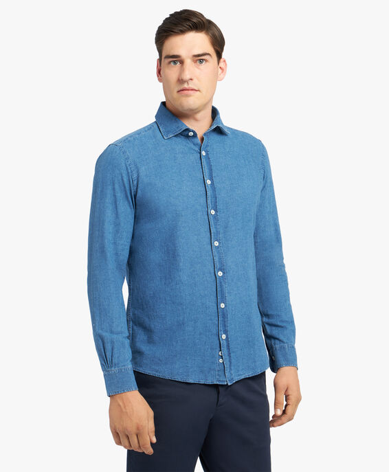 Brooks Brothers Camicia casual blu slim fit in misto lino Blu CSHSP003LIBCO001LTBLP001